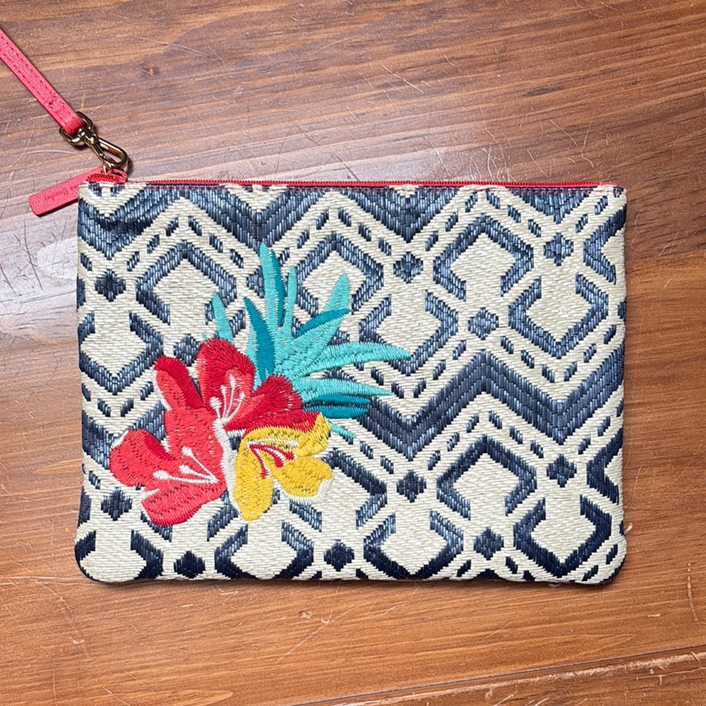 Vera Bradley Red and Yellow Clutch with Floral Accents